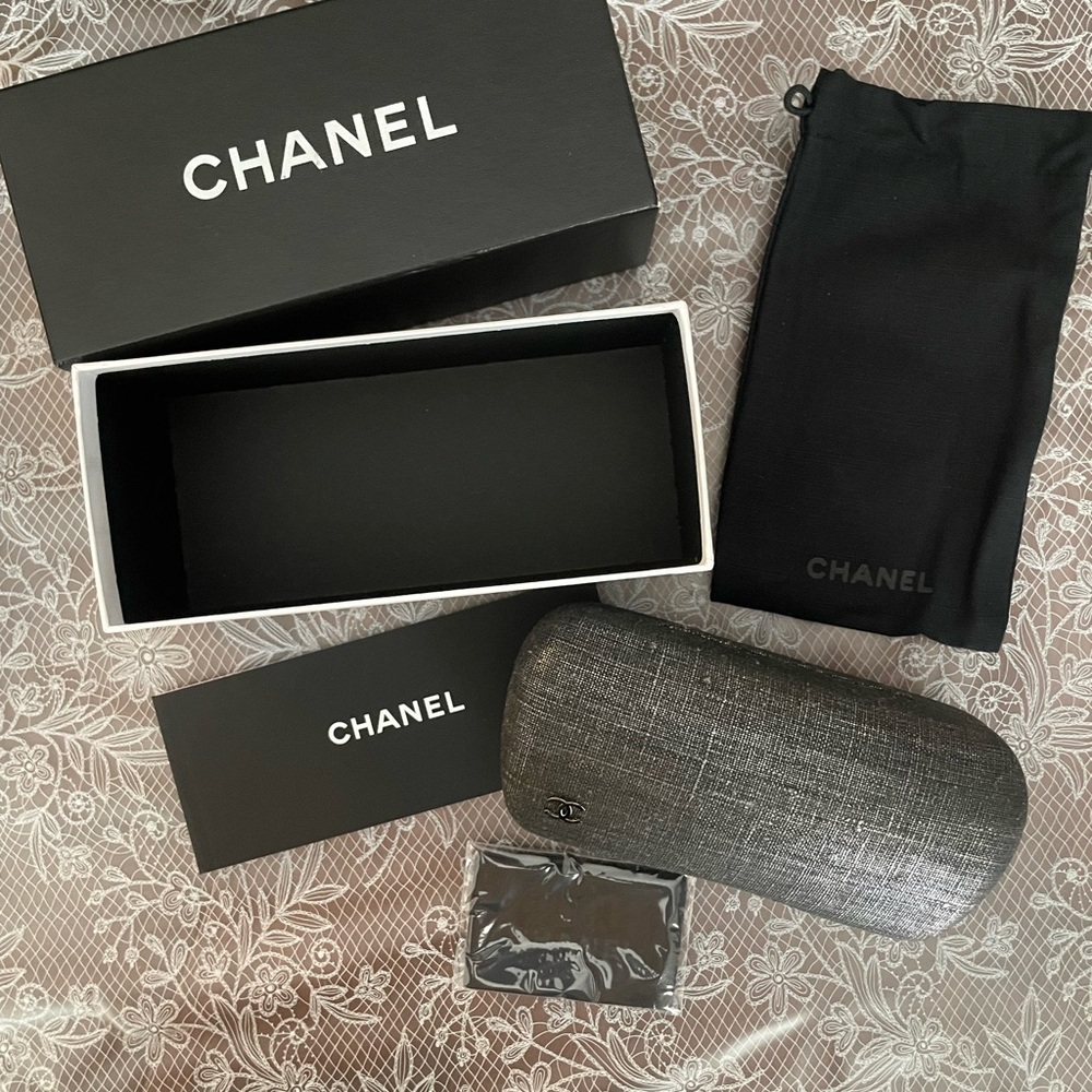 CHANEL Black and Gray Eyewear Case Set